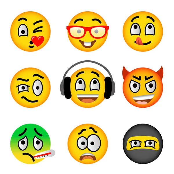 Veselý obličej emoji ploché vektorové ikony nastavit — Stockový vektor