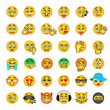 Gülen yüz emoji düz vector Icons set