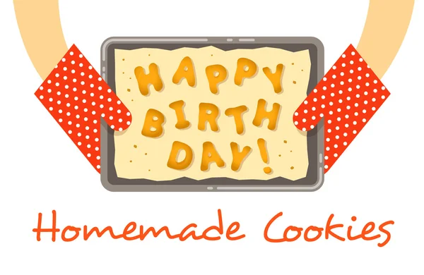 Biscoitos de aniversário felizes em uma panela em mãos — Vetor de Stock