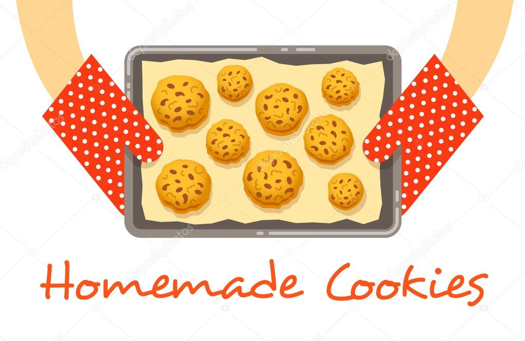 Hands hold a hot pan with fresh baked cookies Stock Vector Image by ©vectorikart 108698514