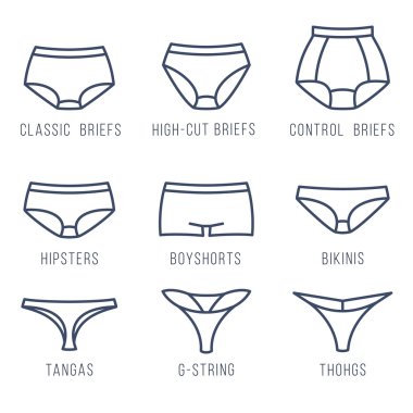 Female underwear panties types flat thing line vector icons clipart