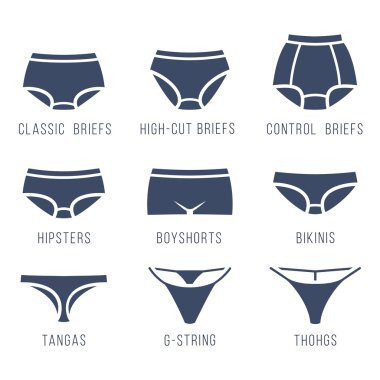 Female underwear panties types flat silhouettes vector icons clipart