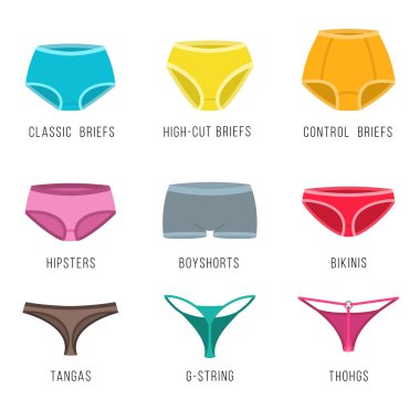 Female underwear panties types flat vector icons clipart