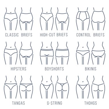 Female underwear panties types thing line vector icons clipart