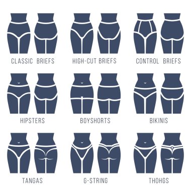 Female underwear panties types flat silhouettes vector icons clipart