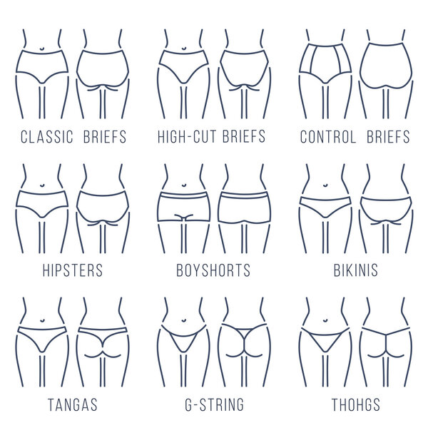 Female underwear panties types thing line vector icons