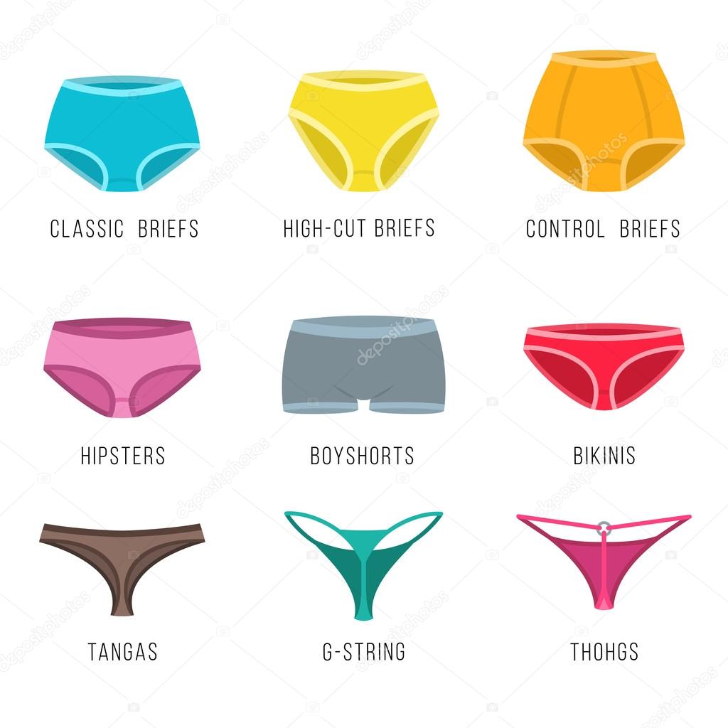 Female underwear panties types flat vector icons Stock Vector by