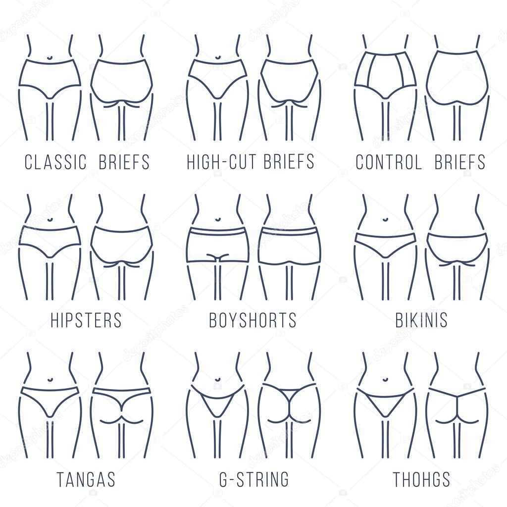 Female underwear panties types thing line vector icons Stock