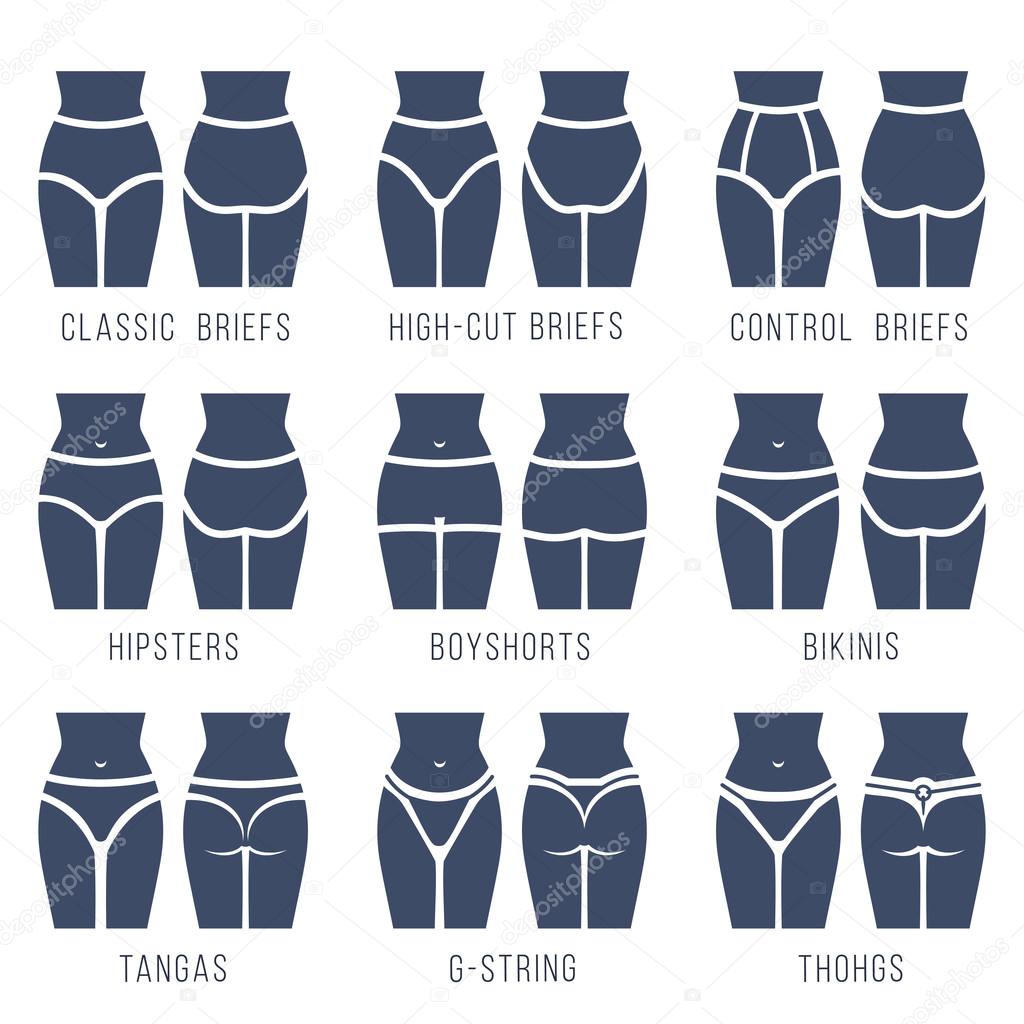 Female underwear panties types flat silhouettes vector icons Stock