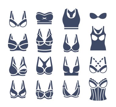 Sutyen tasarım vektör düz siluetleri Icons set