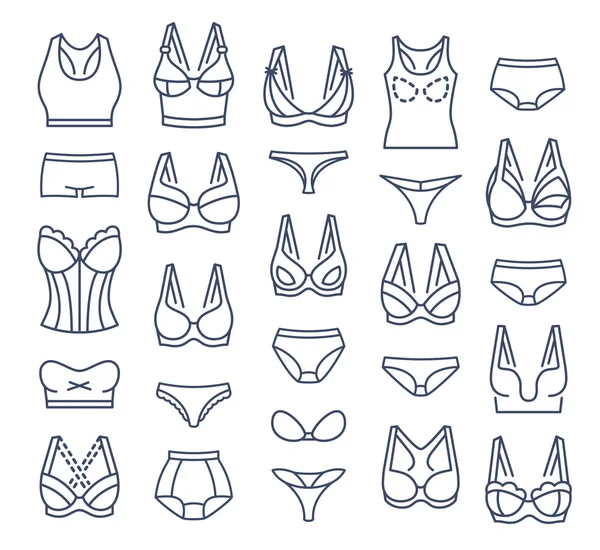 Bra design and panties styles vector flat thin line icons — Stock Vector