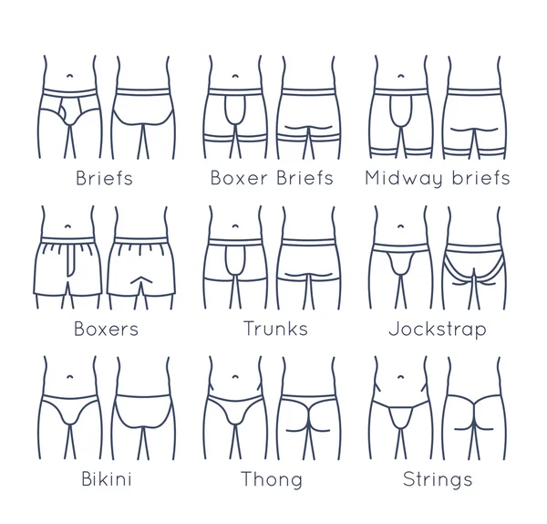 Мужское нижнее белье типы плоские линии векторные значки набор — стоковый вектор