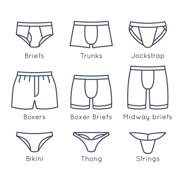 Sous-vêtements masculins types plat ligne mince vecteur icônes ensemble — Image vectorielle