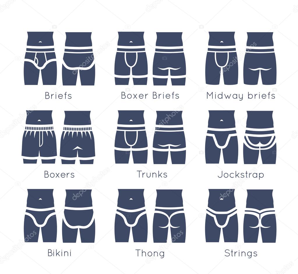 Male underwear types flat silhouettes vector icons set Stock Vector