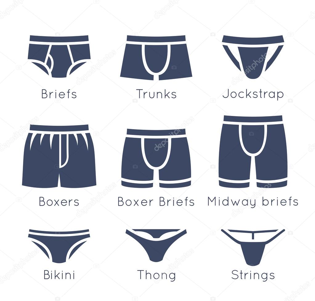 Male underwear types flat silhouettes vector icons set Stock Vector by  ©vectorikart 113328550