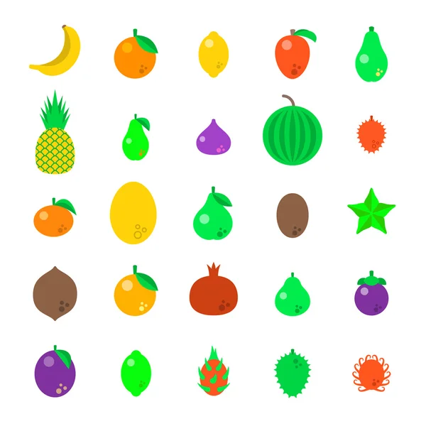 Exotic tropical fresh fruits flat style vector icons set — Stock Vector