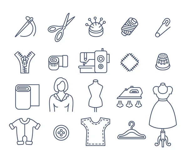 Sewing tools flat thin line vector icons — Stock Vector