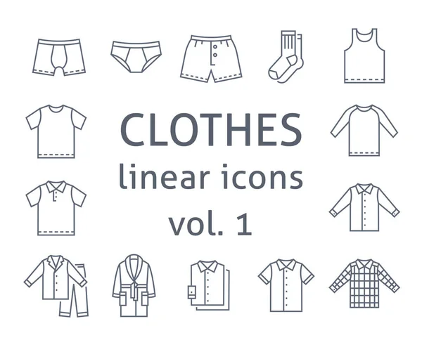 Männer Kleiden Flache Linien Vektorsymbole Einfache Lineare Symbole Männlicher Basiskleidung — Stockvektor