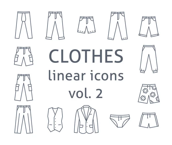Muži Oblečení Rovný Vektorové Ikony Jednoduché Lineární Symboly Mužských Základních — Stockový vektor