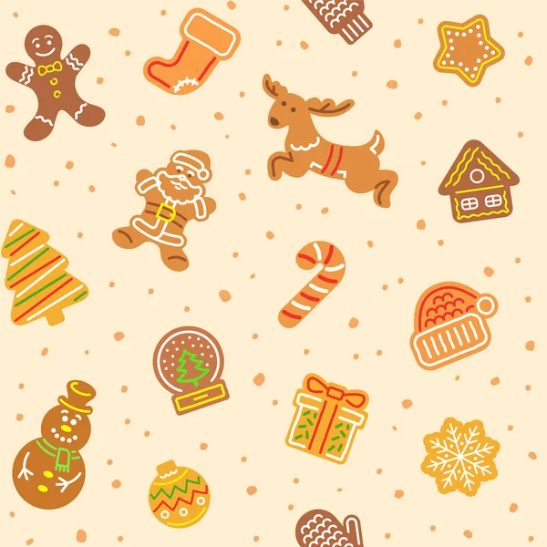 Galletas Jengibre Navidad Patrón Vectores Sin Costura Iconos Simples Hombre — Vector de stock