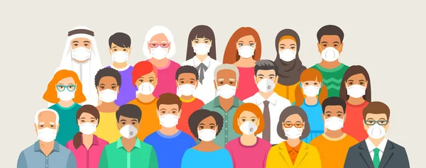 Group People Wearing Medical Masks Diversity Old Young Men Women — Vector de stock