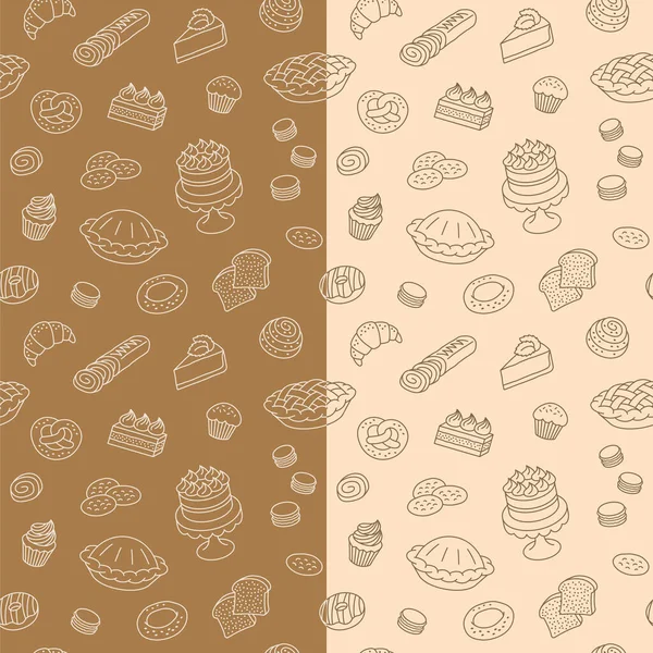 Produits Boulangerie Dessin Main Motif Sans Couture Doodle Fond Bande — Image vectorielle