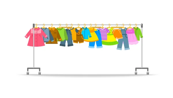 Kids Clothes Long Rolling Hanger Rack Little Boys Girls Garments — Stock Vector