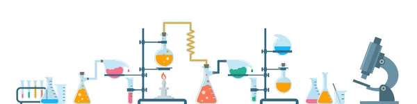 Chemie Ausrüstung Vektorflache Illustration Chemische Laborinstrumente Und Werkzeuge Glasröhren Flaschen Vektorgrafiken