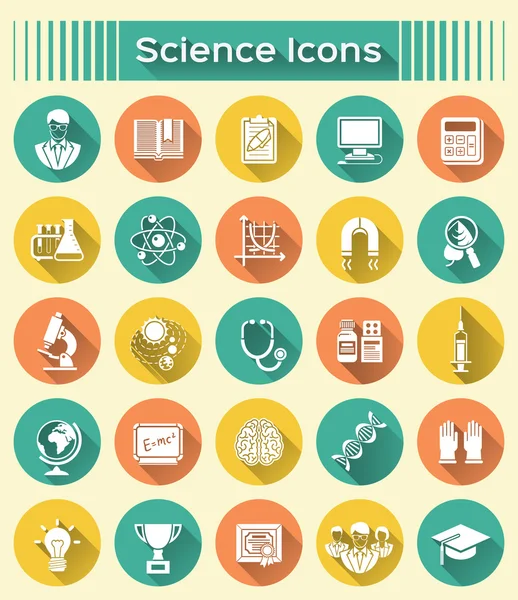 Iconos de la ciencia con sombras largas — Vector de stock