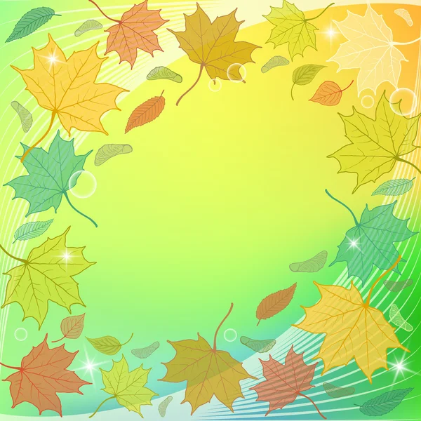 Herbst Hintergrund mit abgefallenen Blättern und Funkeln — Stockvektor