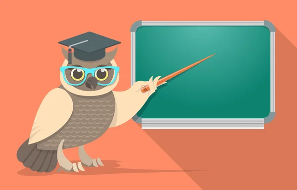 Wise Owl in glazen op het schoolbestuur — Stockvector