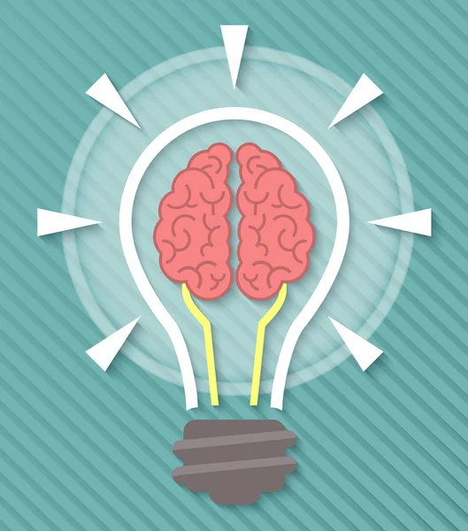 Concepto de bombilla de cerebro e idea — Vector de stock