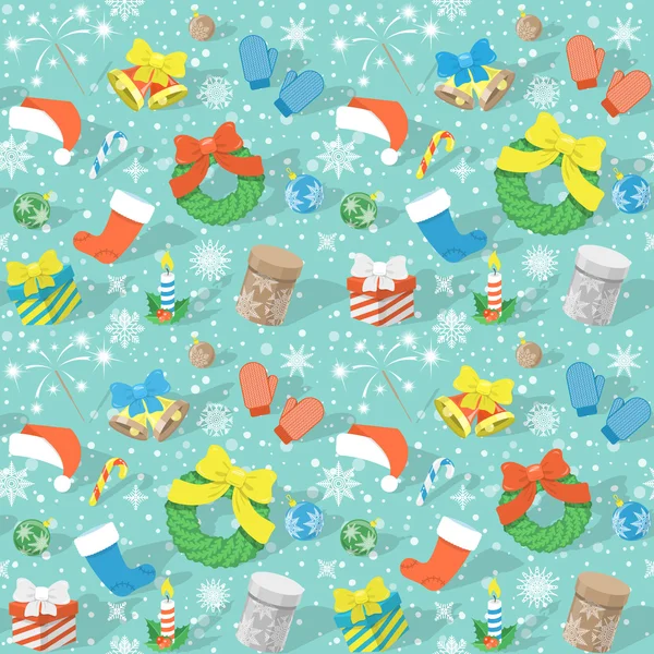 Kleurrijke Kerst patroon met veel objecten — Stockvector