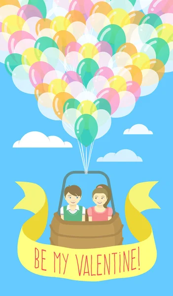 Couple amoureux volant sur des ballons — Image vectorielle