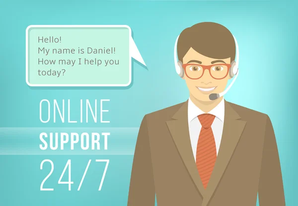 Call Centre Support Man with Headphones — Stock Vector