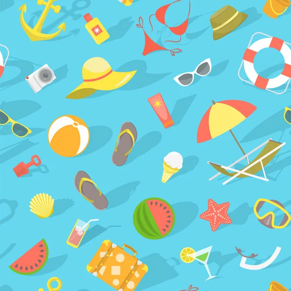 Summer beach essentials seamless pattern — Stock Vector