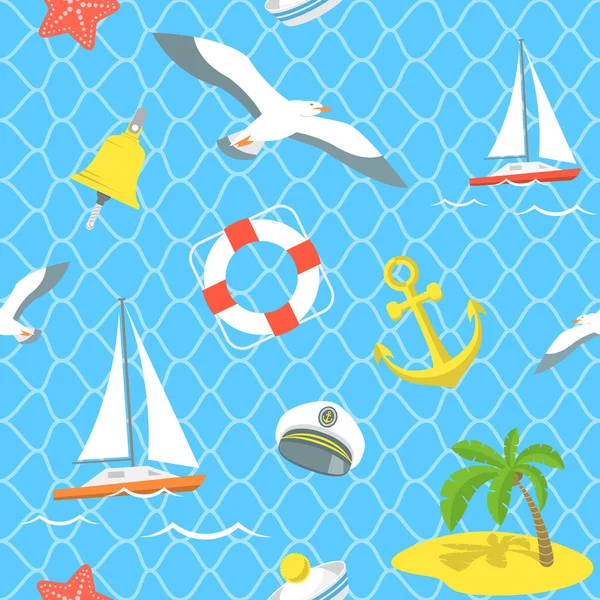 Icônes de mer nautiques motif sans couture — Image vectorielle
