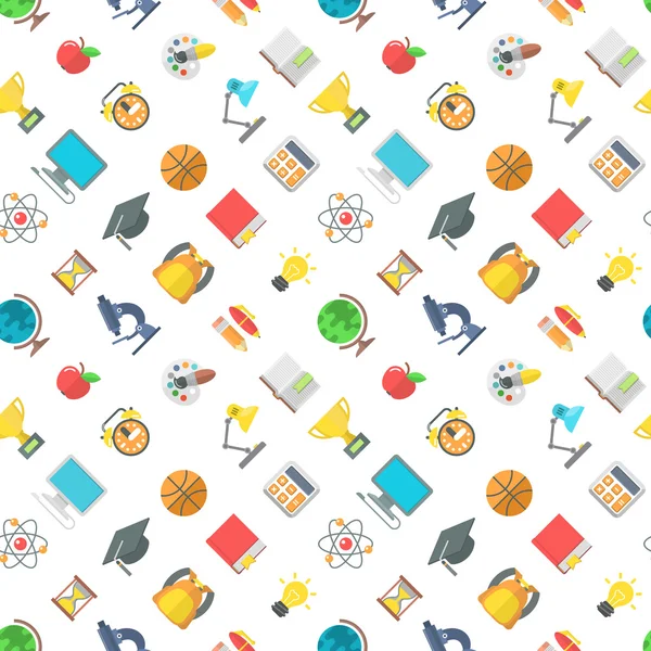 Modern Flat School Icons Seamless Pattern — Stock Vector