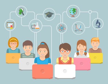 Online Eğitim çocuklar düz kavramsal çizimi