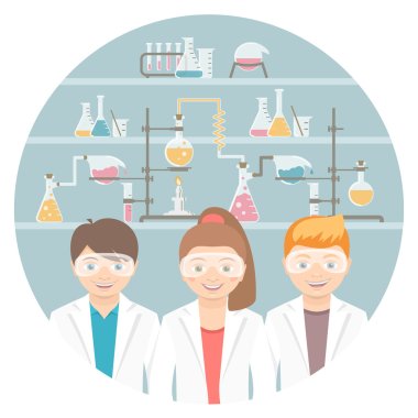 Kids in chemistry class flat education concept  clipart
