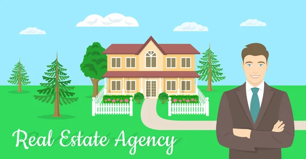 Real Estate Agent Offers a House Vector Graphics