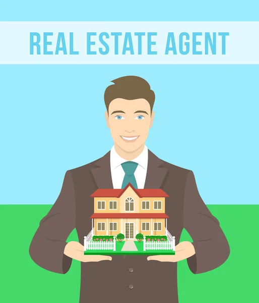 Real Estate Agent Offers a House — Stock Vector