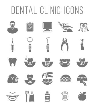 Diş Kliniği Hizmetleri düz siluet simgeler