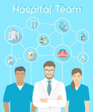 Tıbbi klinik personeli doktor ve hemşireler infographics öğesi