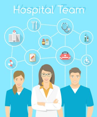Tıbbi klinik personeli doktor ve hemşireler infographics öğesi