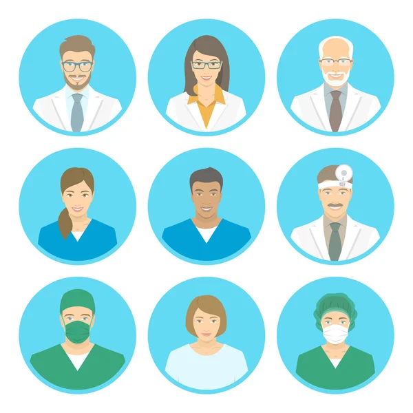 Medische kliniek personeel platte avatars — Stockvector