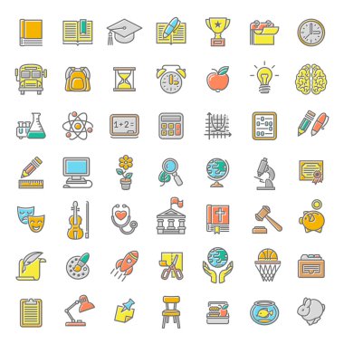 Flat Line Colorful School Subjects Icons