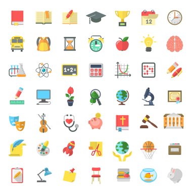 Flat Colorful School Subjects Icons Isolated on white