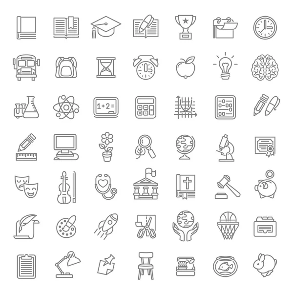 Flat Line Art School Subjects Icons — Stock Vector