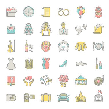 Modern Daire doğrusal renkli vektör düğün simgeler